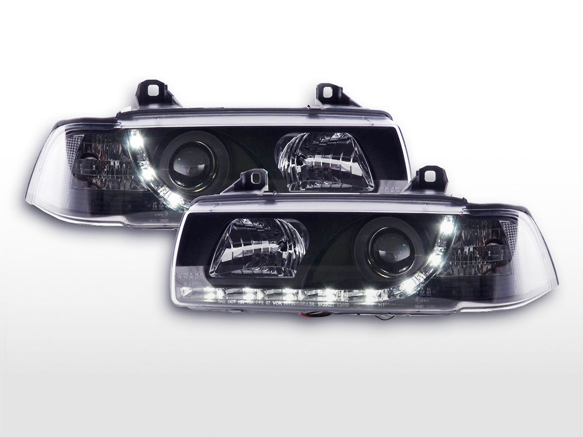 Scheinwerfer Set Daylight LED Tagfahrlicht BMW 3er E36 Coupe/Cabrio 92-98 schwarz für Rechtslenker Scheinwerfer Set Daylight LED Tagfahrlicht BMW 3er E36 Coupe/Cabrio 92-98 schwarz für Rechtslenker